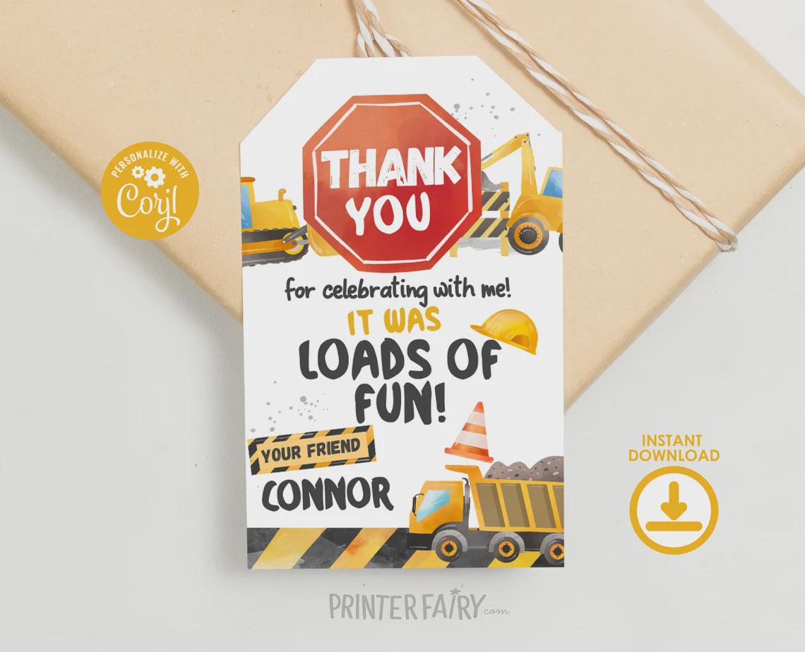 Construction 1st Birthday Party Bundle Editable Templates, Instant Download