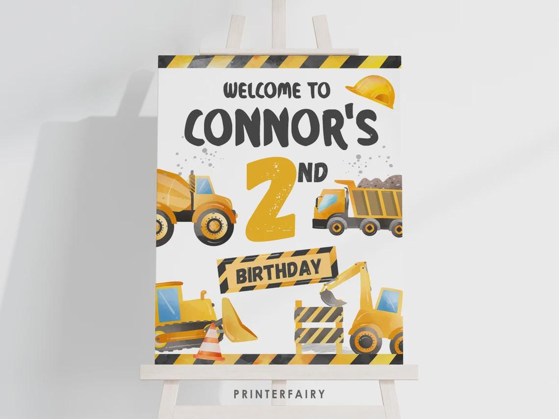 Construction 2nd Birthday Party Bundle Editable Templates, Instant Download