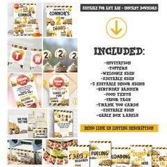 Construction 3rd Birthday Party Bundle Editable Templates, Instant Download