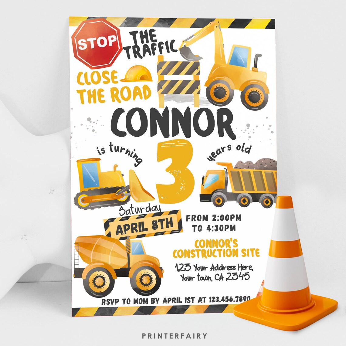 Construction 3rd Birthday Party Bundle Editable Templates, Instant Download