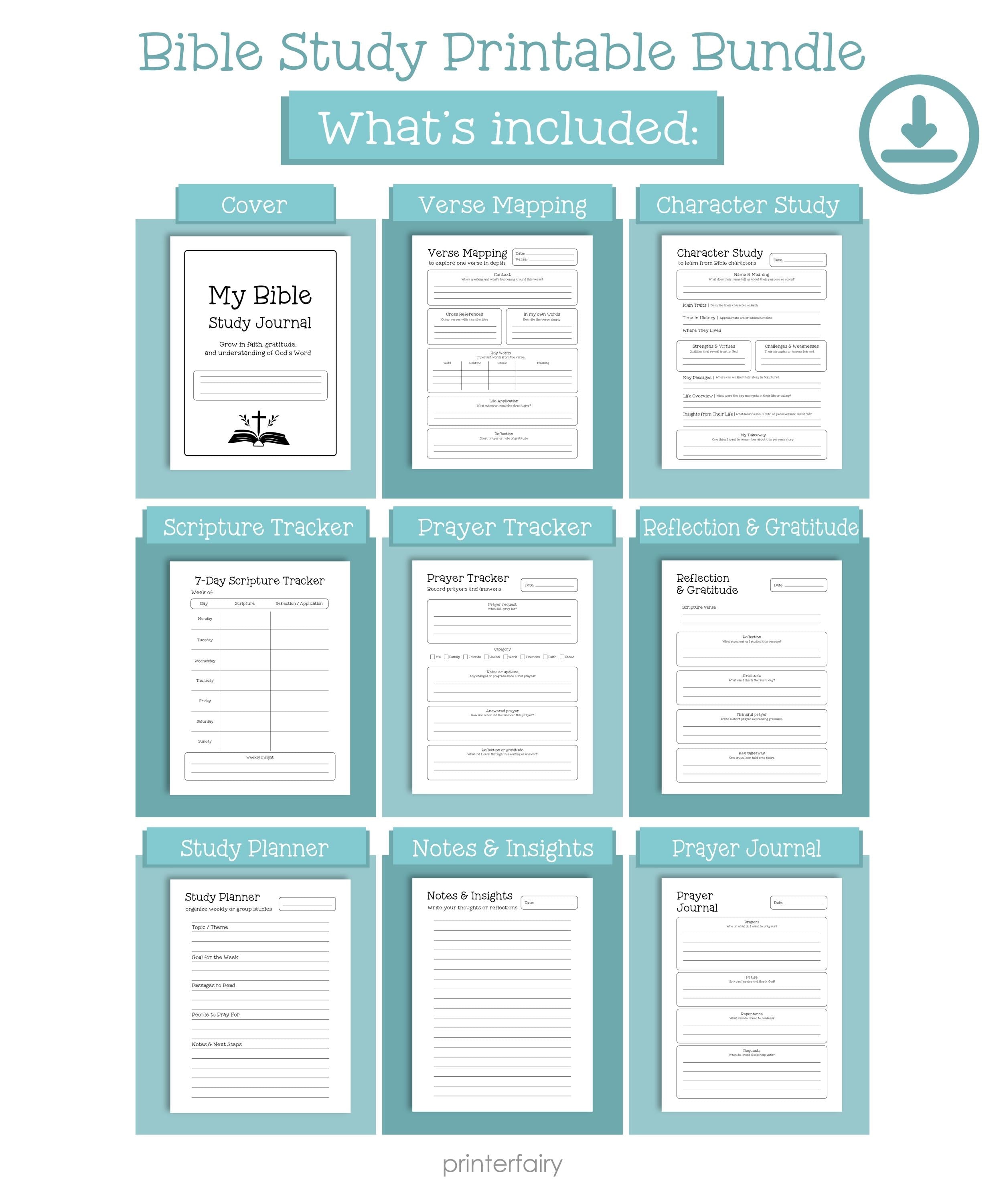 Bible Study Journal Printable Templates, Instant Download