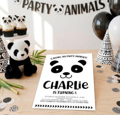 Panda Birthday Party Invitation Editable Template, Any age and wording, Instant Download
