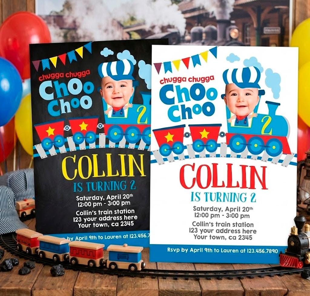 Train Birthday Invitation Personalized with Photo, Digital and Printable