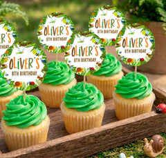 Bug Birthday Party Theme Toppers Round Tags Editable Template, Instant Download