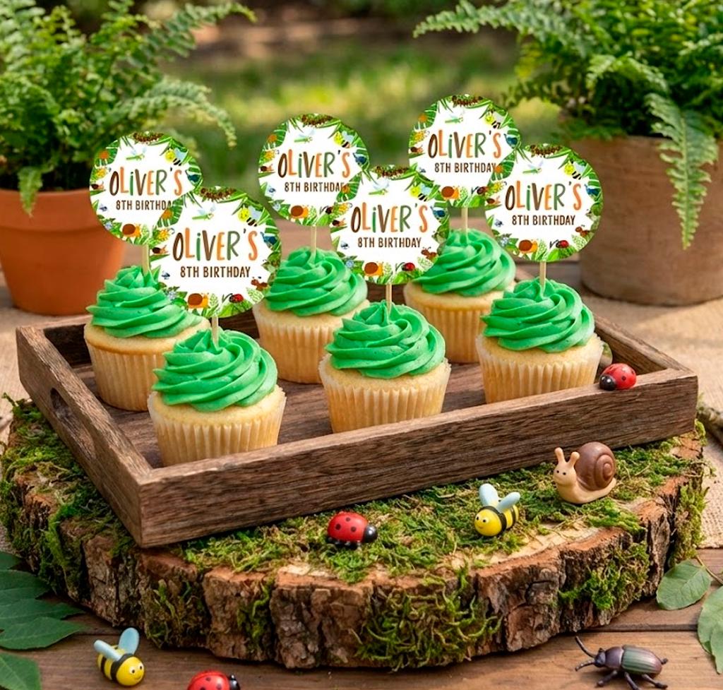 Bug Birthday Party Theme Toppers Round Tags Editable Template, Instant Download