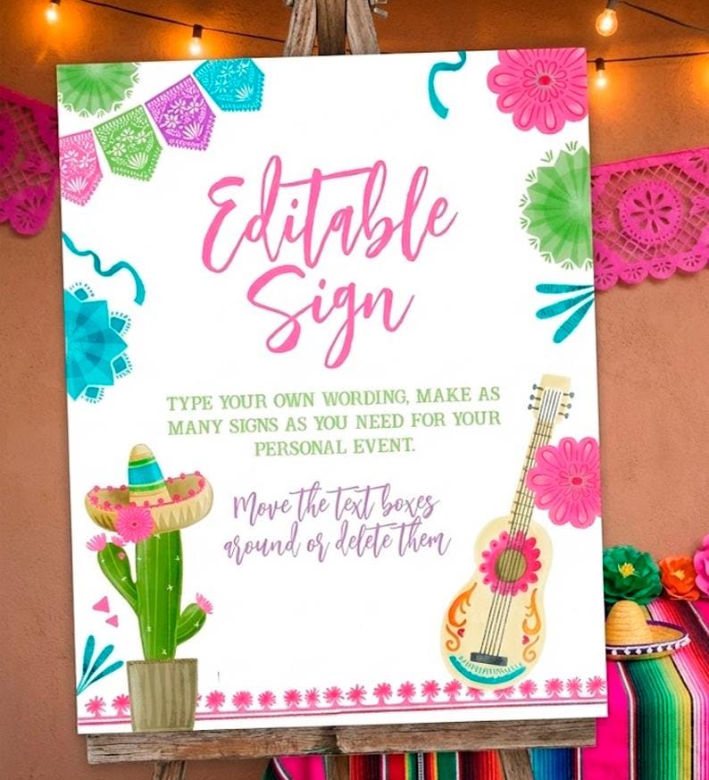 Fiesta Cinco de Mayo Party Editable Sign, Instant Download