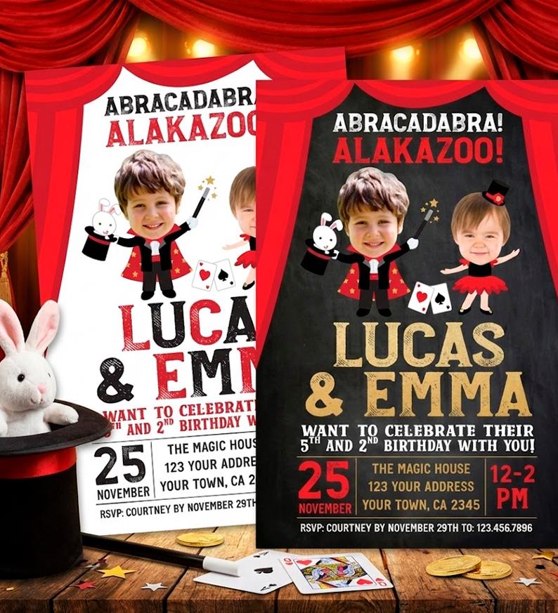 Magic Show Birthday Invitation Personalized for two children, Digital Printable Design