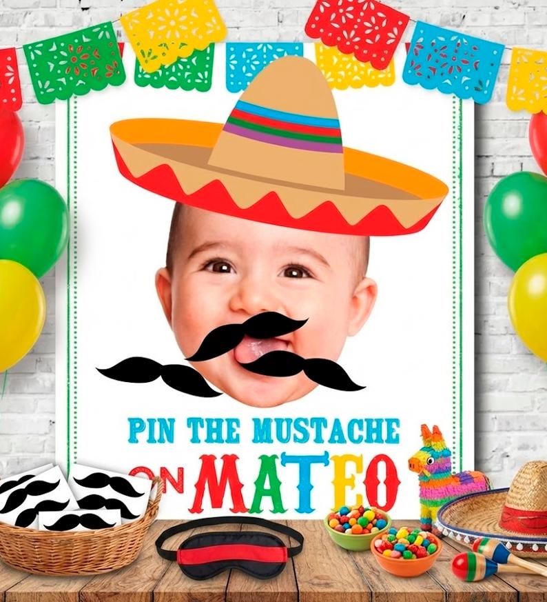 Personalized Pin the Mustache Party Game for a Mexican themed Birthday, Digital Printable Design