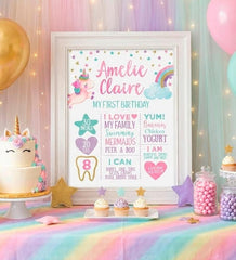 Unicorn 1st Birthday Milestones Board Editable Template, Instant Download