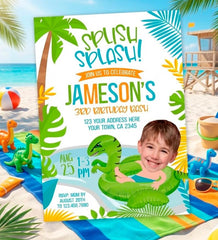 Dinosaur Pool Party Personalized Birthday Invitation for any Age, Personalized Digital Design