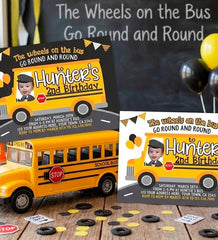 Wheels on the Bus Birthday Invitation with Photo, Personalized Digital Design