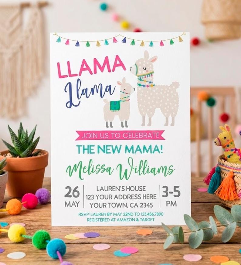 Llama Baby Shower Invitation Editable Template, Instant Download