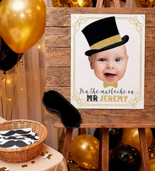 Mr Onederful Birthday Party, Pin the Mustache Game, Personalized with photo, Digital Design