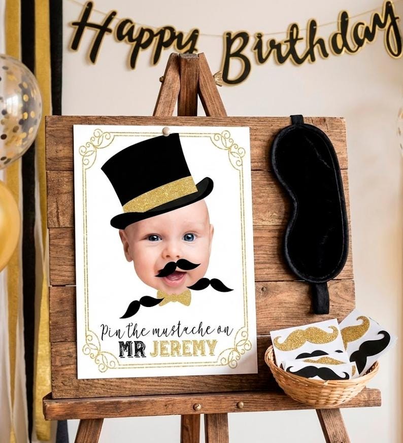 Mr Onederful Birthday Party, Pin the Mustache Game, Personalized with photo, Digital Design