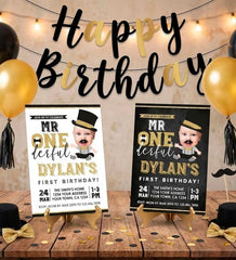 Mr Onederful First Birthday Invitation with Photo, Personalized Digital Designs