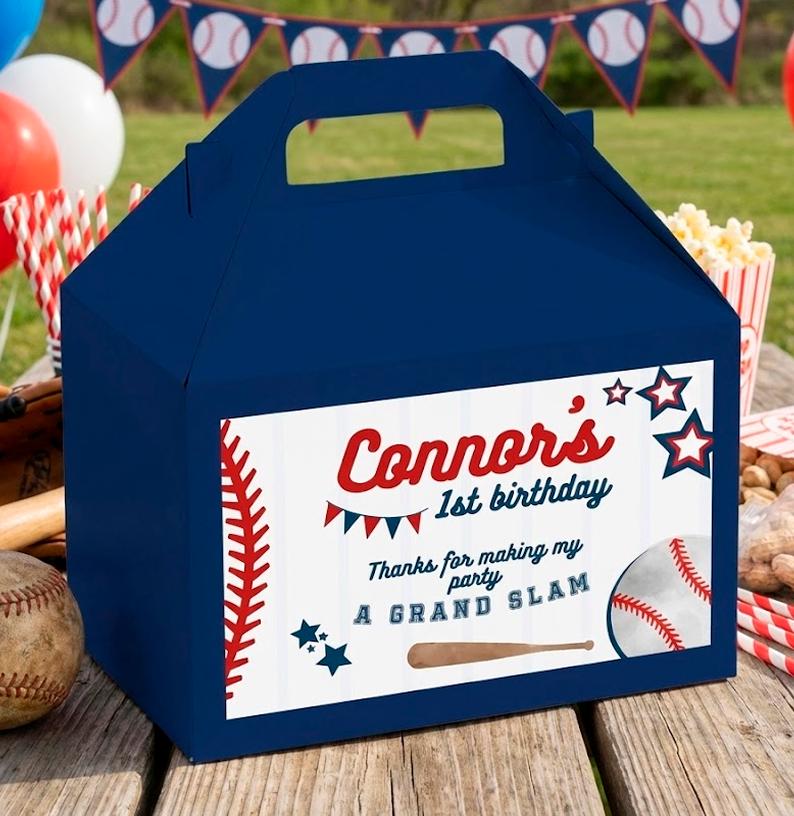 Baseball Party Favor Box, EDITABLE Label (Instant Download)