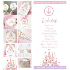 Princess Birthday Party Bundle Editable Templates for any age, Instant Download