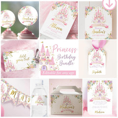 Princess Birthday Party Bundle Editable Templates for any age, Instant Download