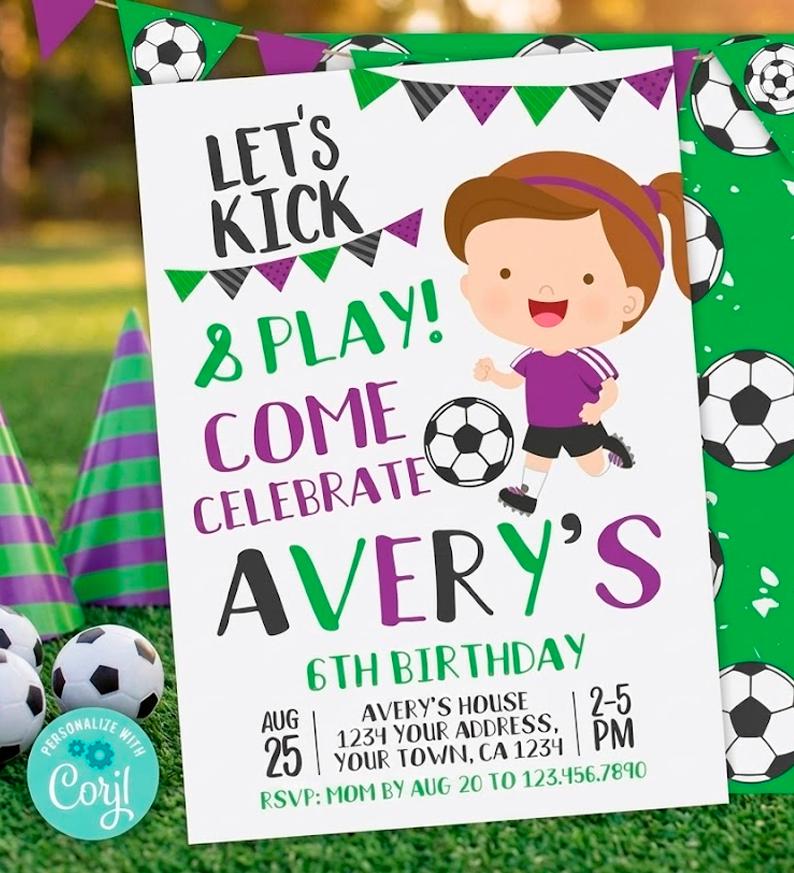 Soccer Girl Birthday Invitation Editable Template, INSTANT DOWNLOAD
