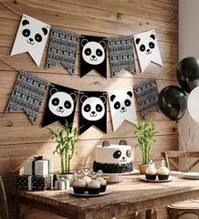 Panda Party Printable Banner, Black and White Decor, InsDownload)