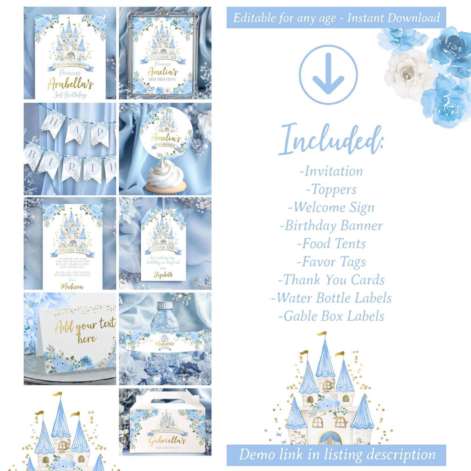 Princess Birthday Party Bundle Editable Templates, Instant Download