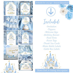 Princess Birthday Party Bundle Editable Templates, Instant Download