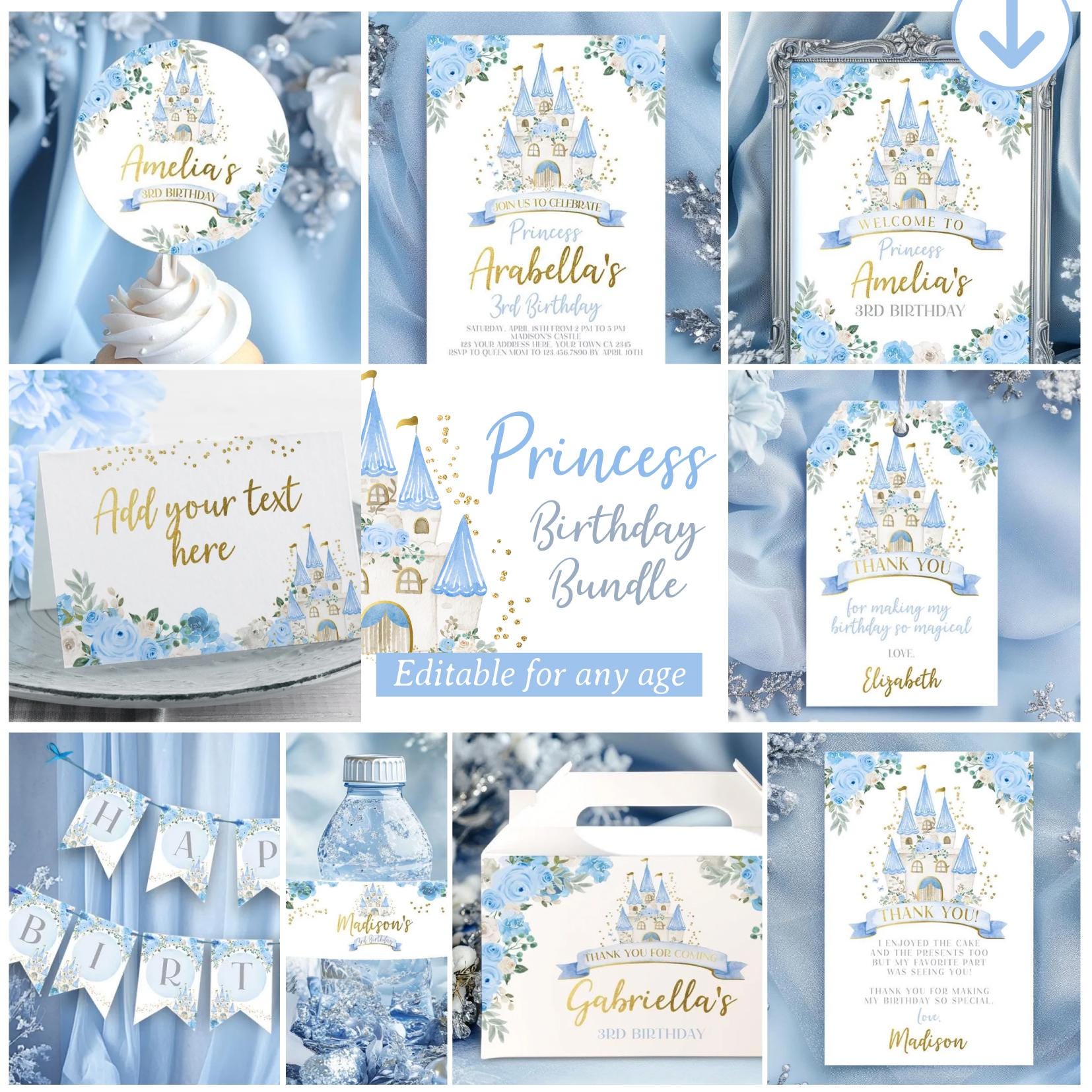 Princess Birthday Party Bundle Editable Templates, Instant Download