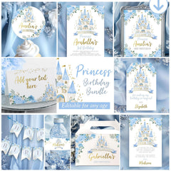 Princess Birthday Party Bundle Editable Templates, Instant Download