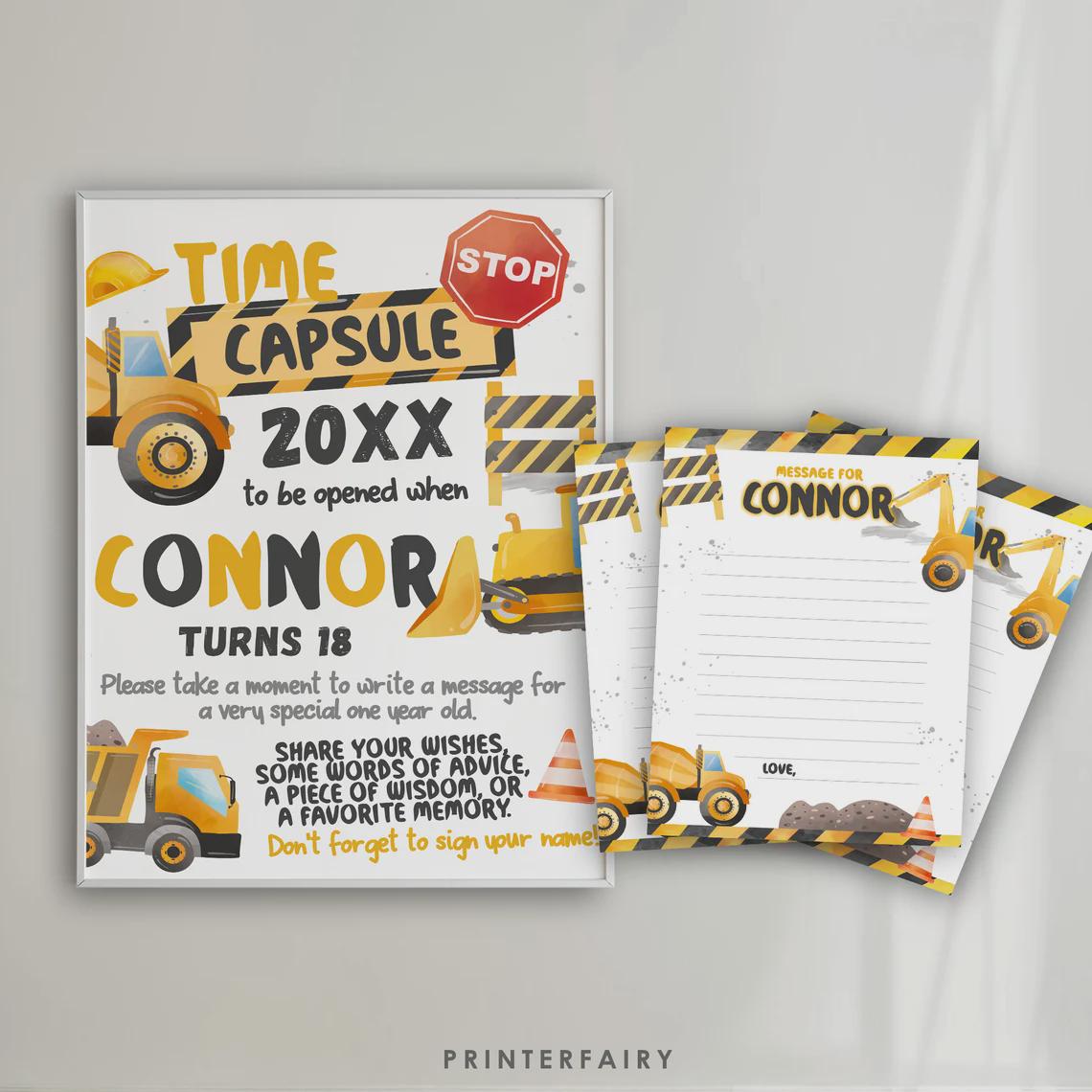 Construction 1st Birthday Party Bundle Editable Templates, Instant Download