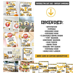Construction 2nd Birthday Party Bundle Editable Templates, Instant Download