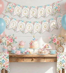 Alice in Wonderland Party Printable Banner Editable Template, Instant Download