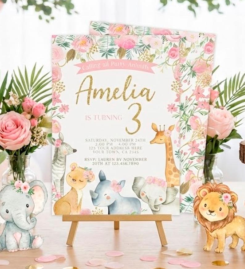 Jungle Girl Birthday Party Invitation Editable Template for any age, Instant Download