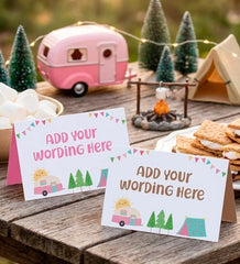 Camping Food Tents Editable Templates, Summer Camp Birthday Party Place Cards, Instant Download