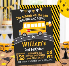 Wheels on the Bus Birthday Invitation, EDITABLE (Digital Download)