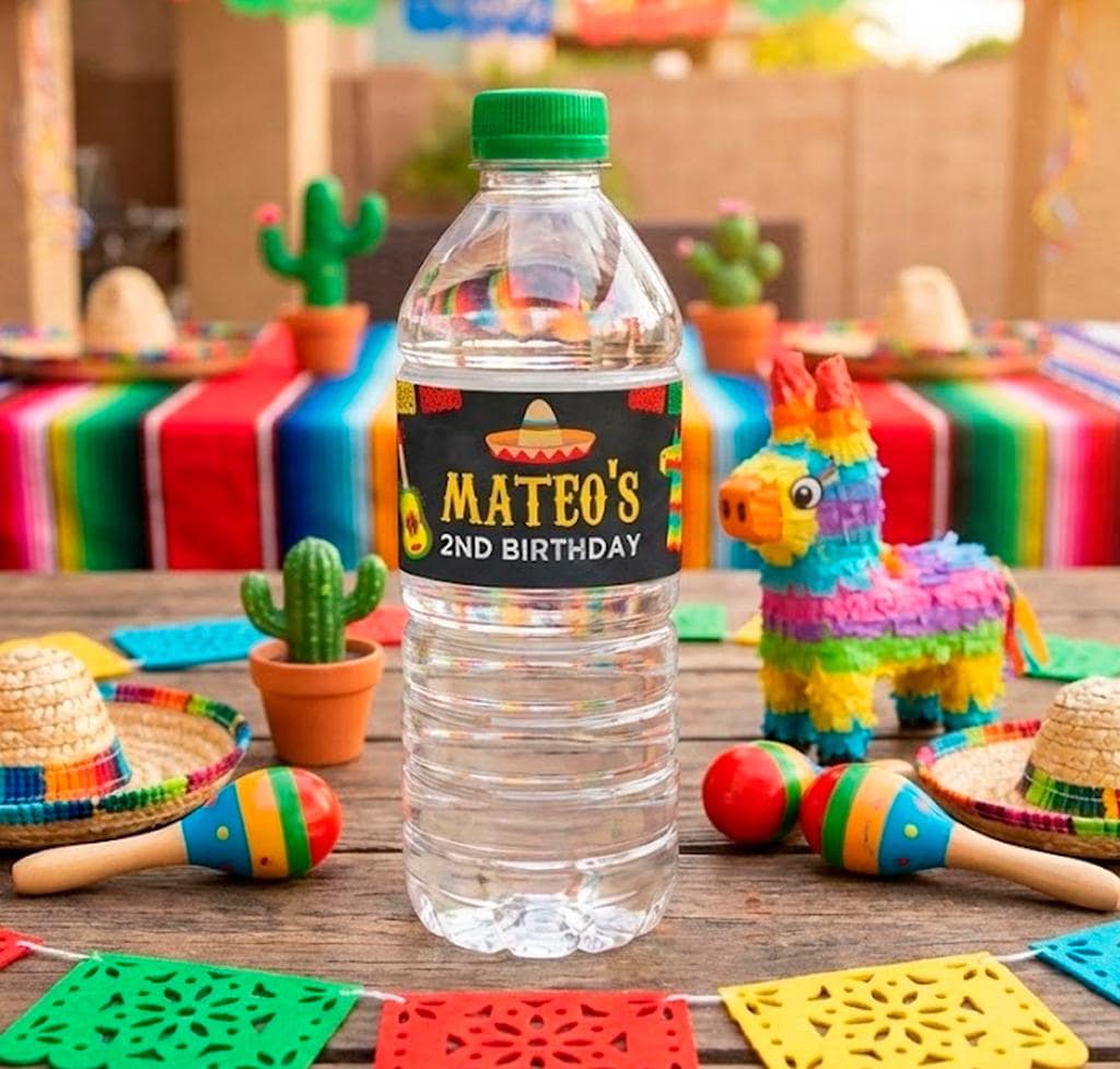 Fiesta Water Bottle Labels, Editable Cinco de Mayo Decor (Instant Download)