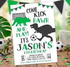 Dinosaur Soccer Birthday Invitation Editable Template, Instant Download