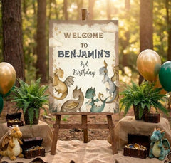 Dragon Birthday Party Welcome Sign EDITABLE template, Insant Download