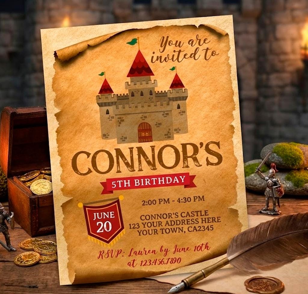 Knight Castle Birthday Invitation Editable Template, Instant Download