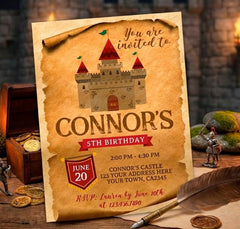 Knight Castle Birthday Invitation Editable Template, Instant Download