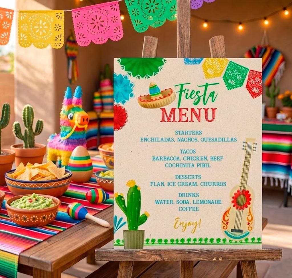 Cinco de Mayo Fiesta Editable Menu Sign Template, Instant Download