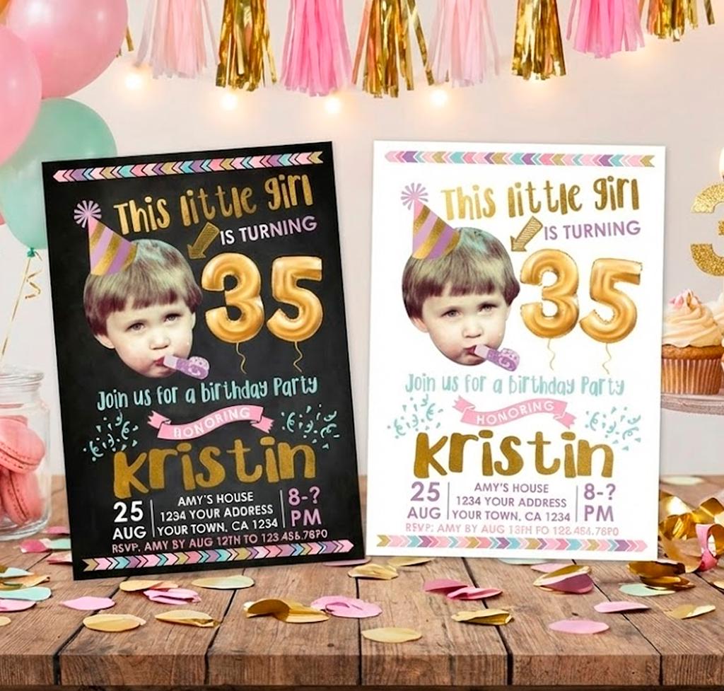 Adult Birthday Invitation Personalized with Photo for any age, Digital Printable Design