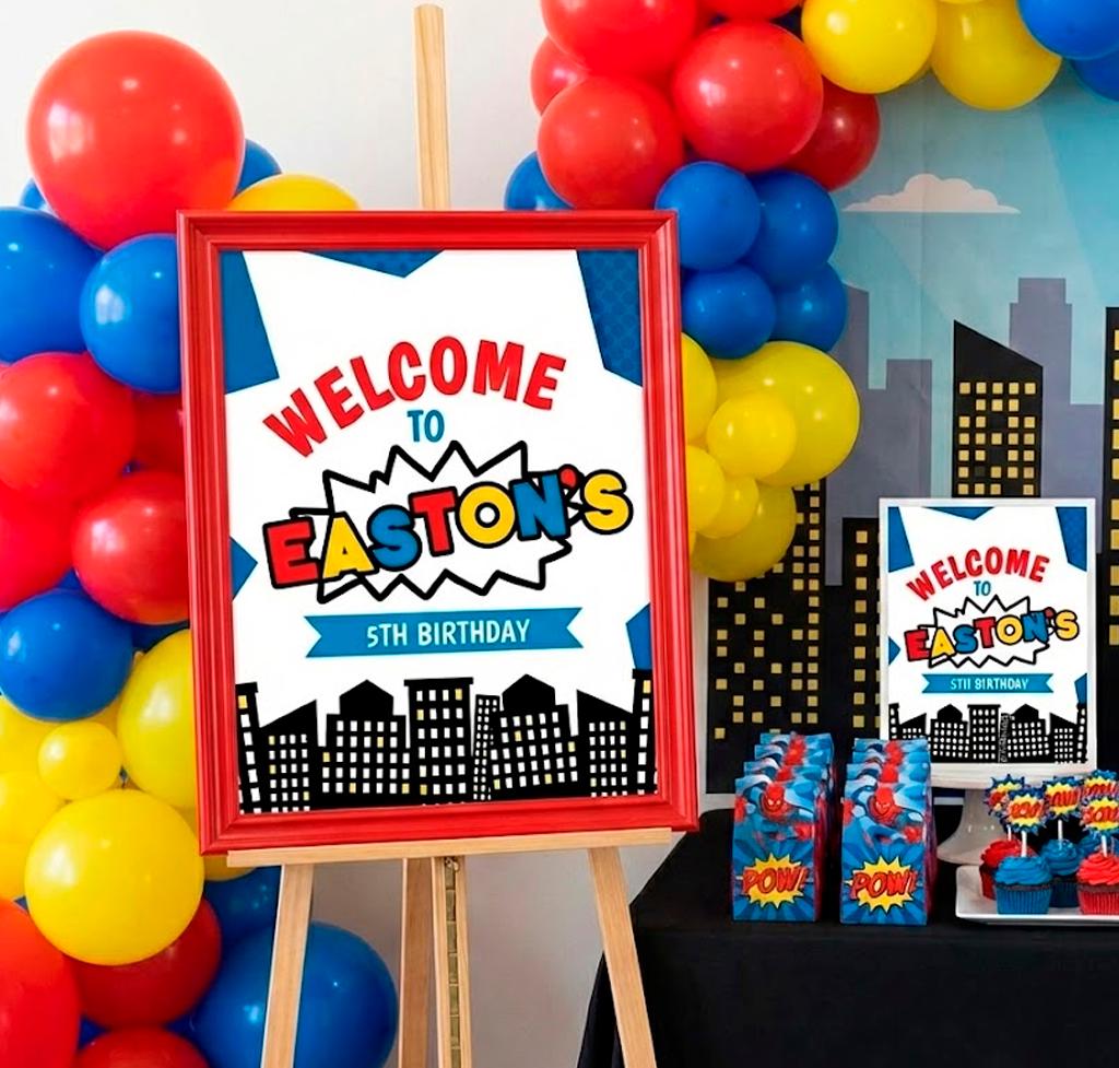 Superhero Birthday Party Welcome Sign Editable Template, Instant Download