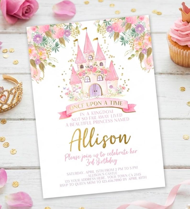 Princess Birthday Party Invitation Editable Template, Instant Download