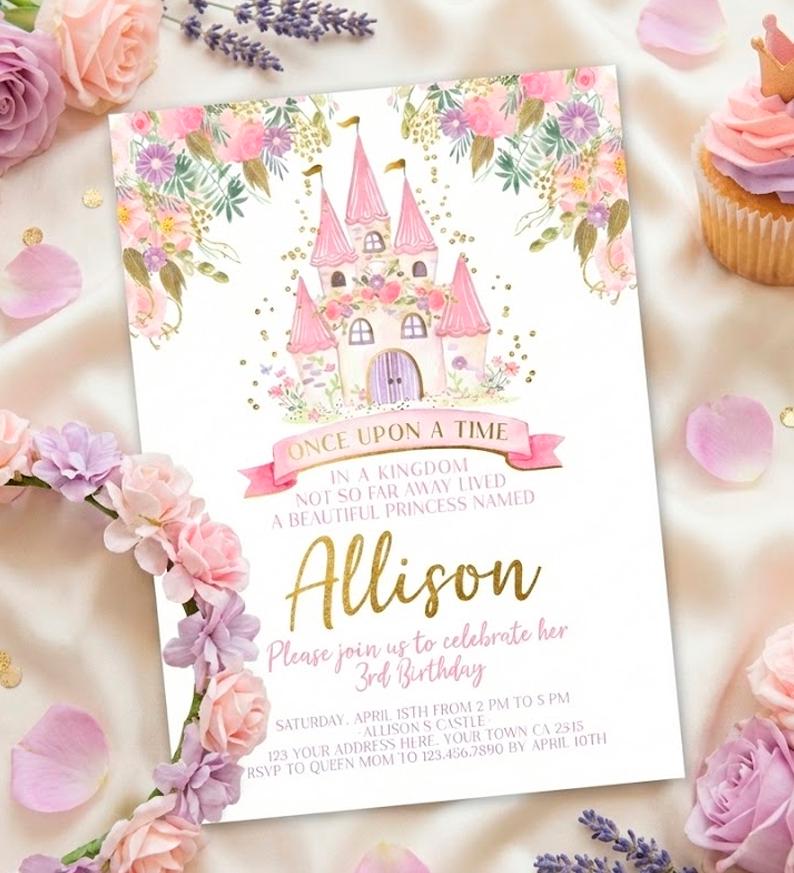 Princess Birthday Party Invitation Editable Template, Instant Download