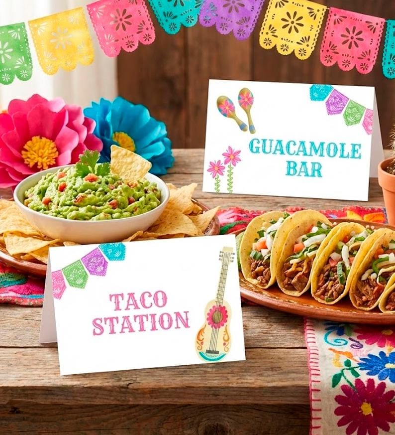 Fiesta Cinco de Mayo Food Cards, Instant Download