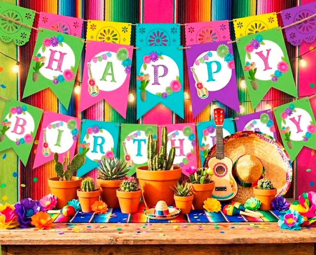 Fiesta Cinco de Mayo Birthday Party Banner Editable Template Decorations, Instant Download