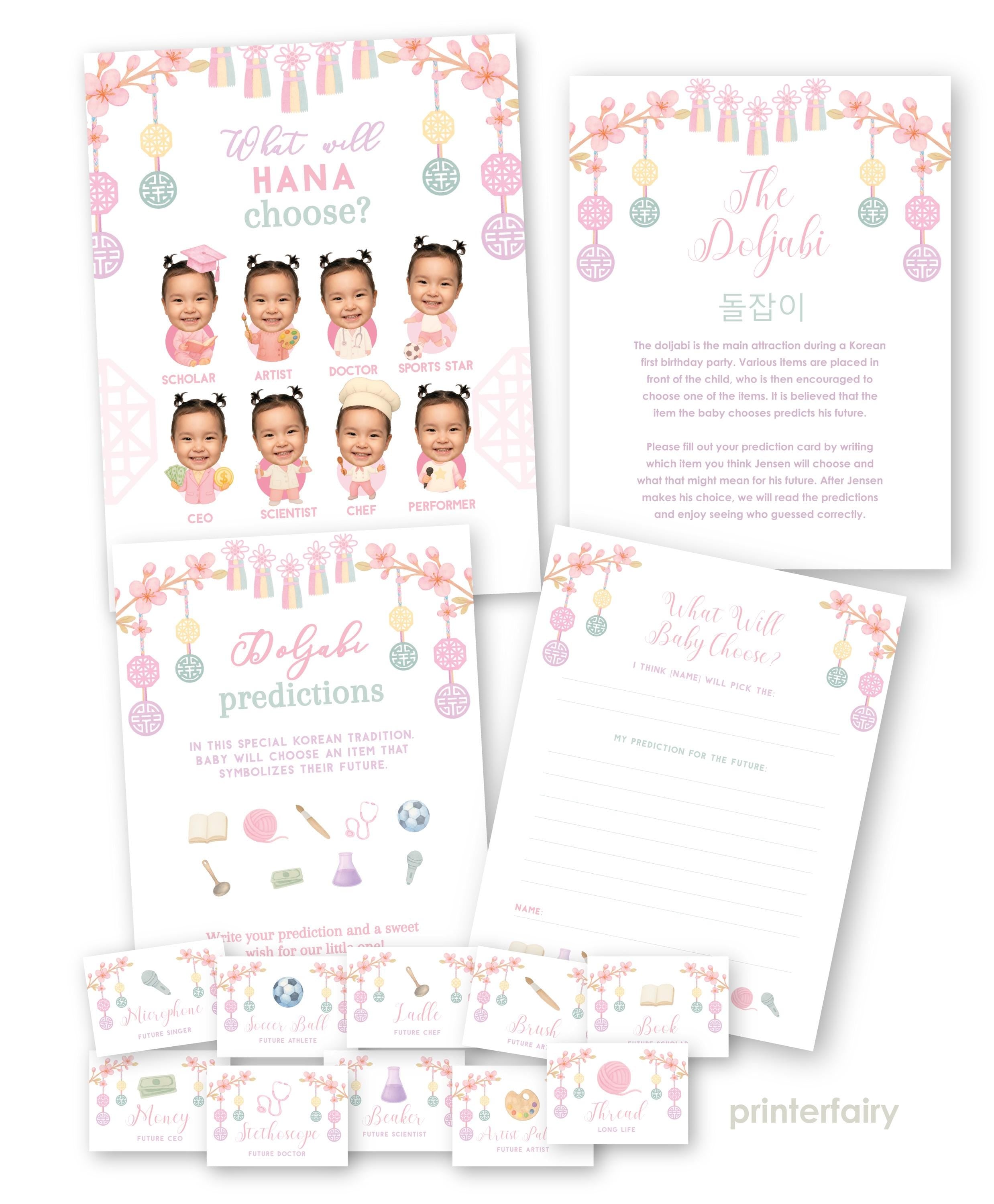 Doljabi Girl Party Bundle, Korean Doljanchi Printables, Instant Download