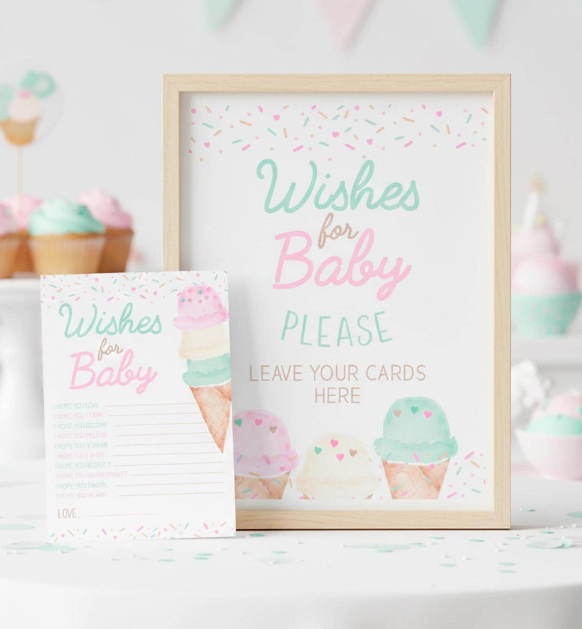 Ice Cream Baby Shower Games, Wishes for Baby Editable Templates, Instant Download