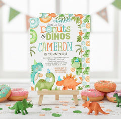 Donuts and Dinosaurs Birthday Party Invitation Editable Template, INSTANT DOWNLOAD