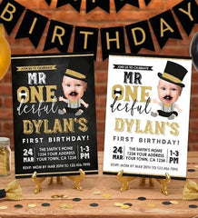 Mr Onederful First Birthday Invitation with Photo, Personalized Digital Designs
